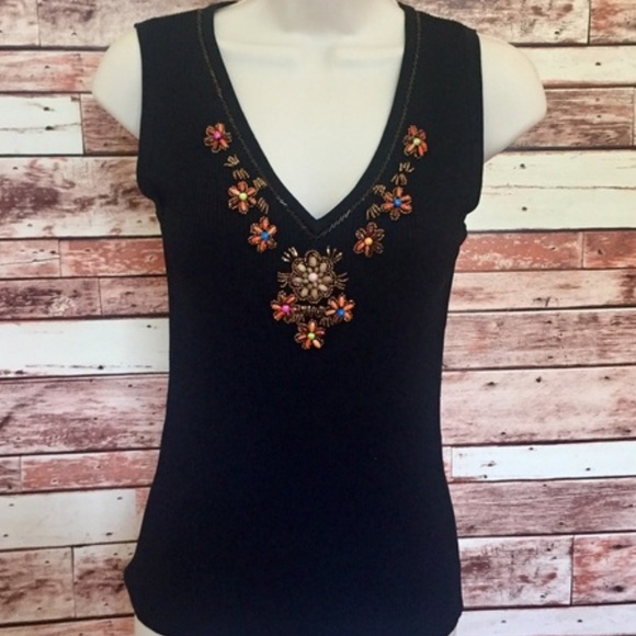 Belldini Tops - ❤️Belldini Black Embellished V Neck Top MEDIUM